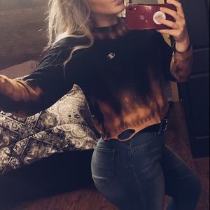 Champion Cropped Distressed Long Sleeve Tee